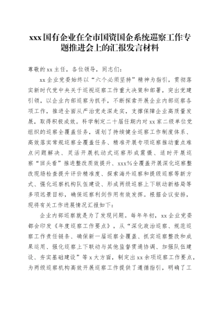 XXX国有企业在全市国资国企系统巡察工作专题推进会上的汇报发言材料