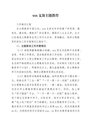 XXX支部主题教育工作情况汇报
