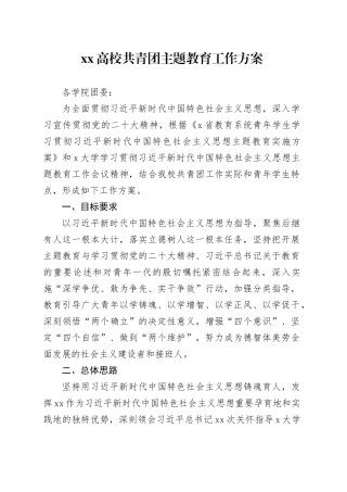 XX高校共青团主题教育工作方案