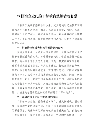 Xx国有企业纪检干部教育整顿活动有感