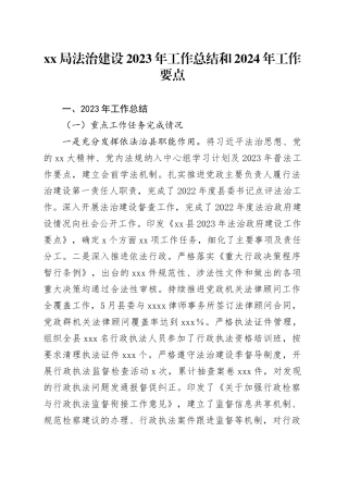 XX局法治建设2023年工作总结和2024年工作要点
