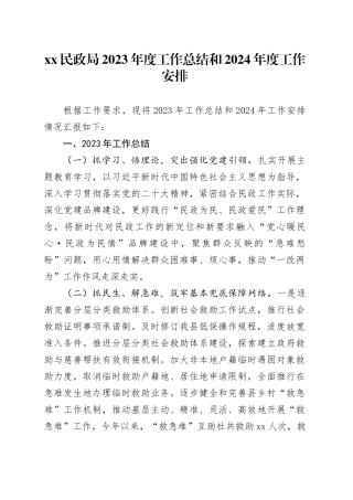 XX民政局2023年度工作总结和2024年度工作安排（20231220）
