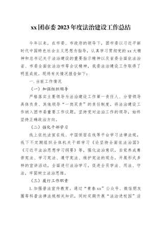 XX团市委2023年度法治建设工作总结