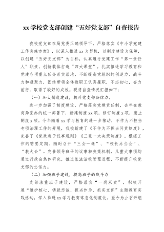 XX学校党支部创建“五好党支部”自查报告