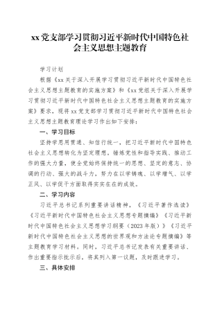 XX支部主题教育学习计划
