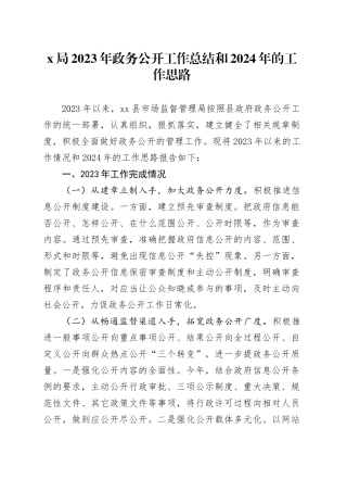 X局2023年政务公开工作总结和2024年的工作思路