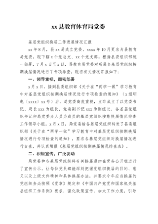 X局党委基层党组织换届工作进展情况汇报