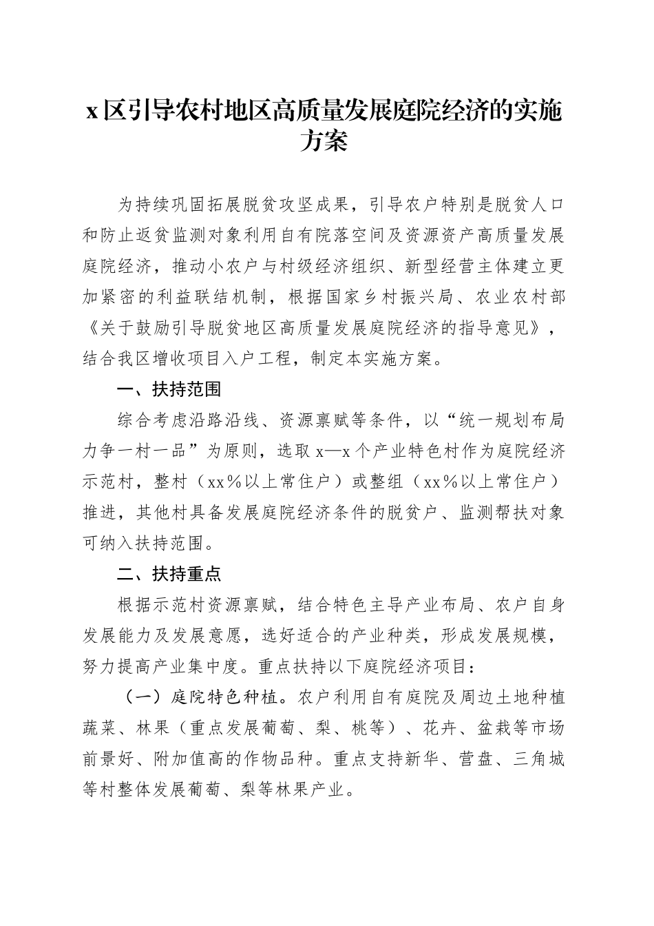 x区引导农村地区高质量发展庭院经济的实施方案_第1页