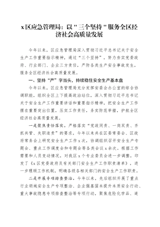 x区应急管理局：以＂三个坚持＂服务全区经济社会高质量发展