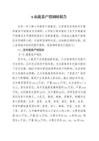 X市蔬菜产销调研报告