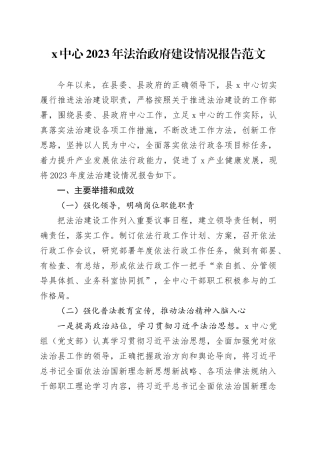 x中心2023年法治政府建设工作报告治政总结汇报事业单位20231225