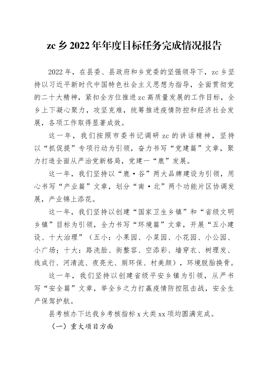 zc乡2022年年度目标任务完成情况报告_第1页