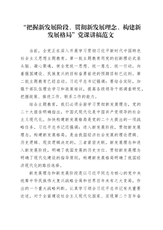 把握新发展阶段贯彻新发展理念构建新发展格局党讲稿第二批主题教育可用
