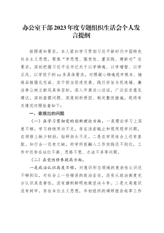 办公室干部2023年度专题组织生活会个人发言提纲