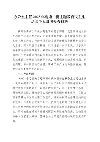 办公室主任2023年度第二批主题教育民主生活会个人对照检查材料