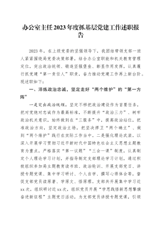 办公室主任2023年度抓基层党建工作述职报告