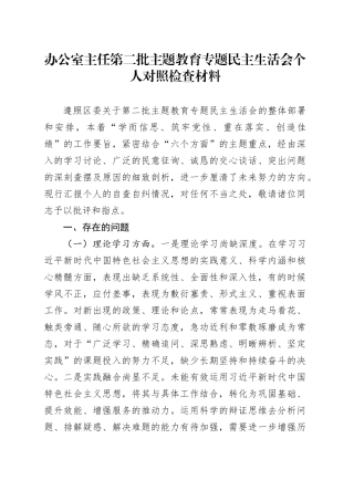 办公室主任第二批主题教育专题民主生活会个人对照检查材料