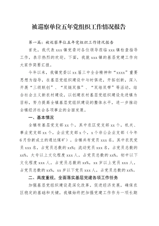 被巡察单位五年党组织工作情况报告