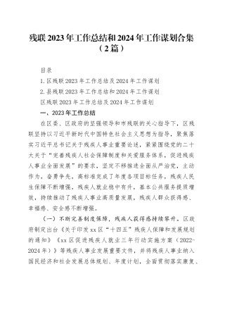 残联2023年工作总结和2024年工作谋划合集（2篇）