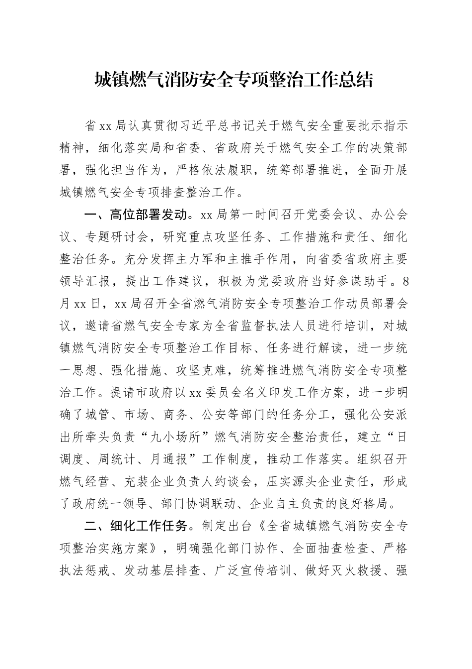 城镇燃气消防安全专项整治工作总结_第1页