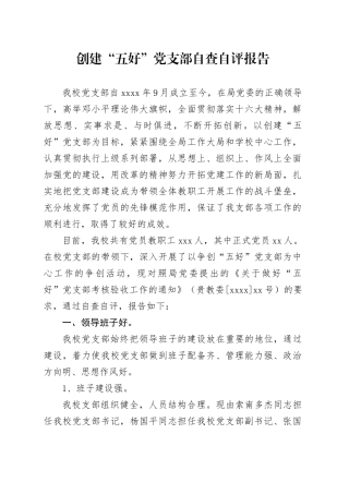 创建“五好”党支部自查自评报告
