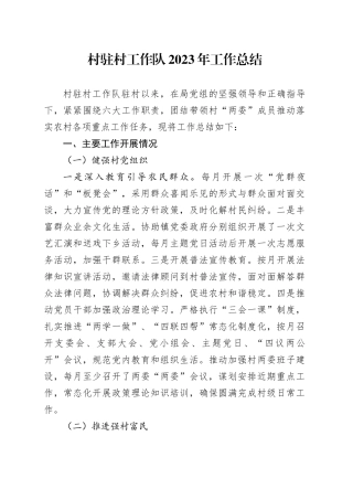 村驻村工作队2023年工作总结