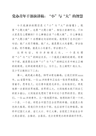 党办青年干部演讲稿：“小”与“大”的智慧