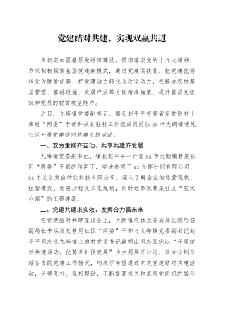 党建结对共建，实现双赢共进