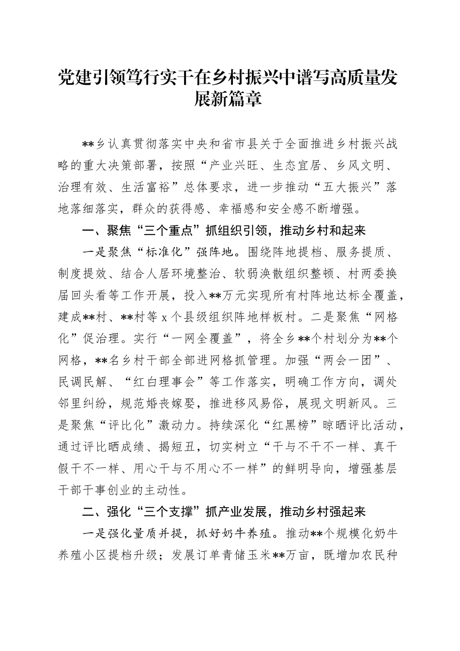 党建引领笃行实干在乡村振兴中谱写高质量发展新篇章_第1页