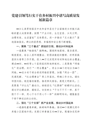 党建引领笃行实干在乡村振兴中谱写高质量发展新篇章