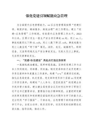 党建引领应急管理工作经验