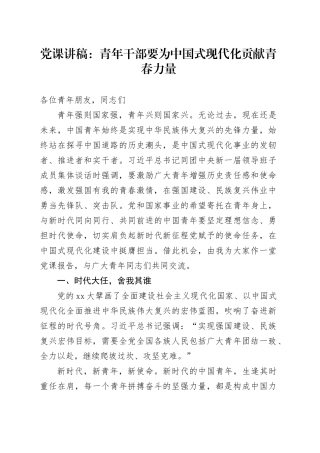 党课：青年干部要为中国式现代化贡献青春力量