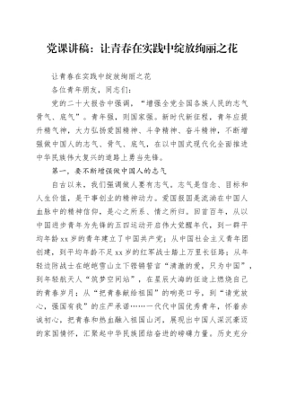 党课：让青春在实践中绽放绚丽之花