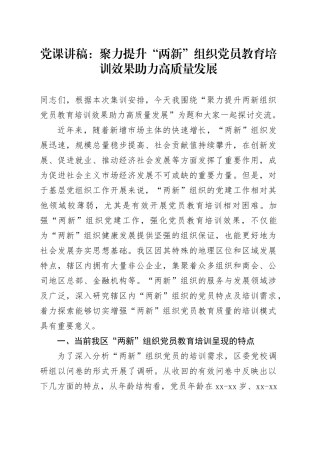 党课讲稿：聚力提升“两新”组织党员教育培训效果助力高质量发展