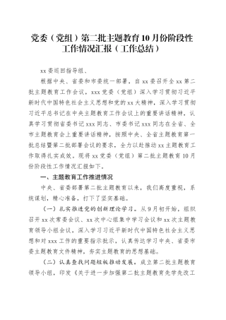 党委（党组）第二批主题教育阶段性工作情况总结报告