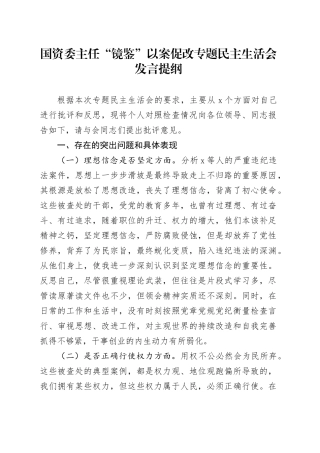 国资委主任“镜鉴”以案促改专题民主生活会发言提纲