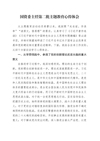 国资委主任第二批主题教育心得体会