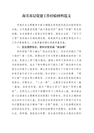 海关基层党建工作经验材料总结汇报报告20231206