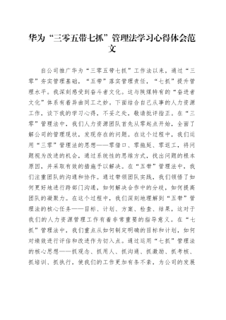 华为三零五带七抓管理法学习心得体会公司企业研讨发言材料