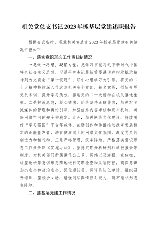 机关党总支书记2023年抓基层党建述职报告