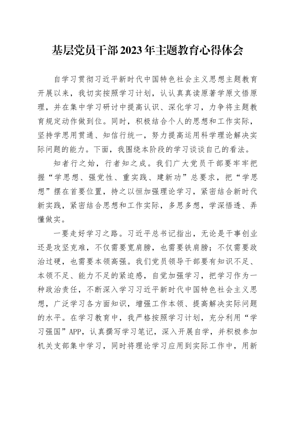 基层党员干部2023年主题教育心得体会_第1页