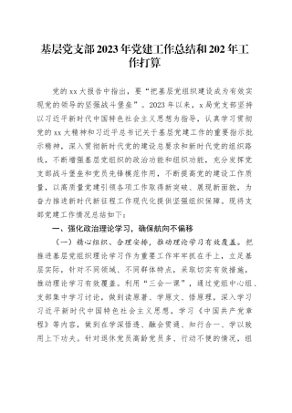 基层党支部2023年党建工作总结和202年工作打算