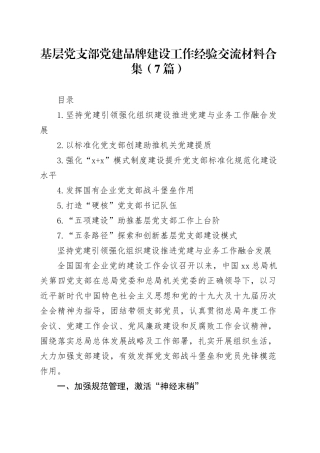 基层党支部党建品牌建设工作经验交流材料合集（7篇）