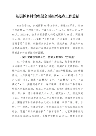 基层抓乡村治理促全面振兴亮点工作总结