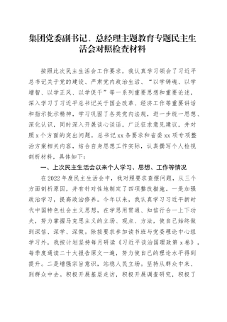 集团党委副书记、总经理主题教育专题民主生活会对照检查材料