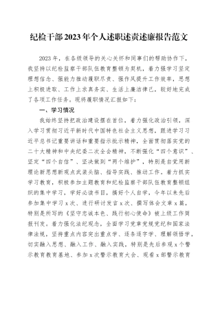 纪检干部2023年个人述职述责述廉报告工作总结汇报