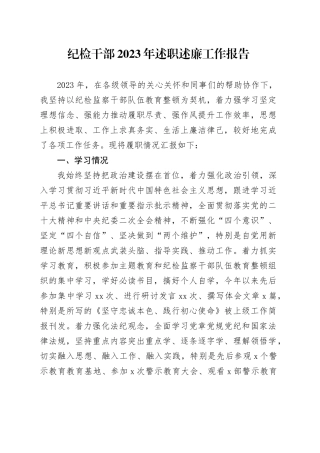 纪检干部2023年述职述廉工作报告