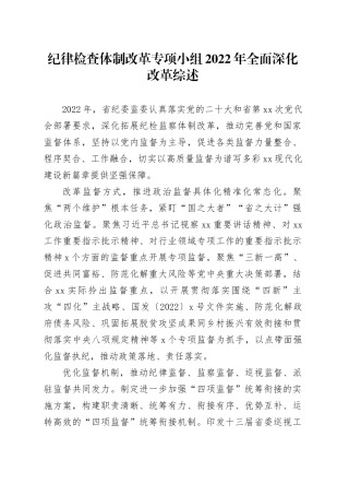 纪律检查体制改革专项小组2022年全面深化改革综述
