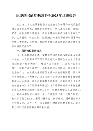 纪委副书记监委副主任2023年述职报告