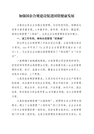 加强国企合规建设促进国资健康发展
